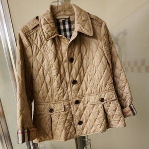 Burberry Womens Diamond Quilted Button Front Tan Jacket Size L